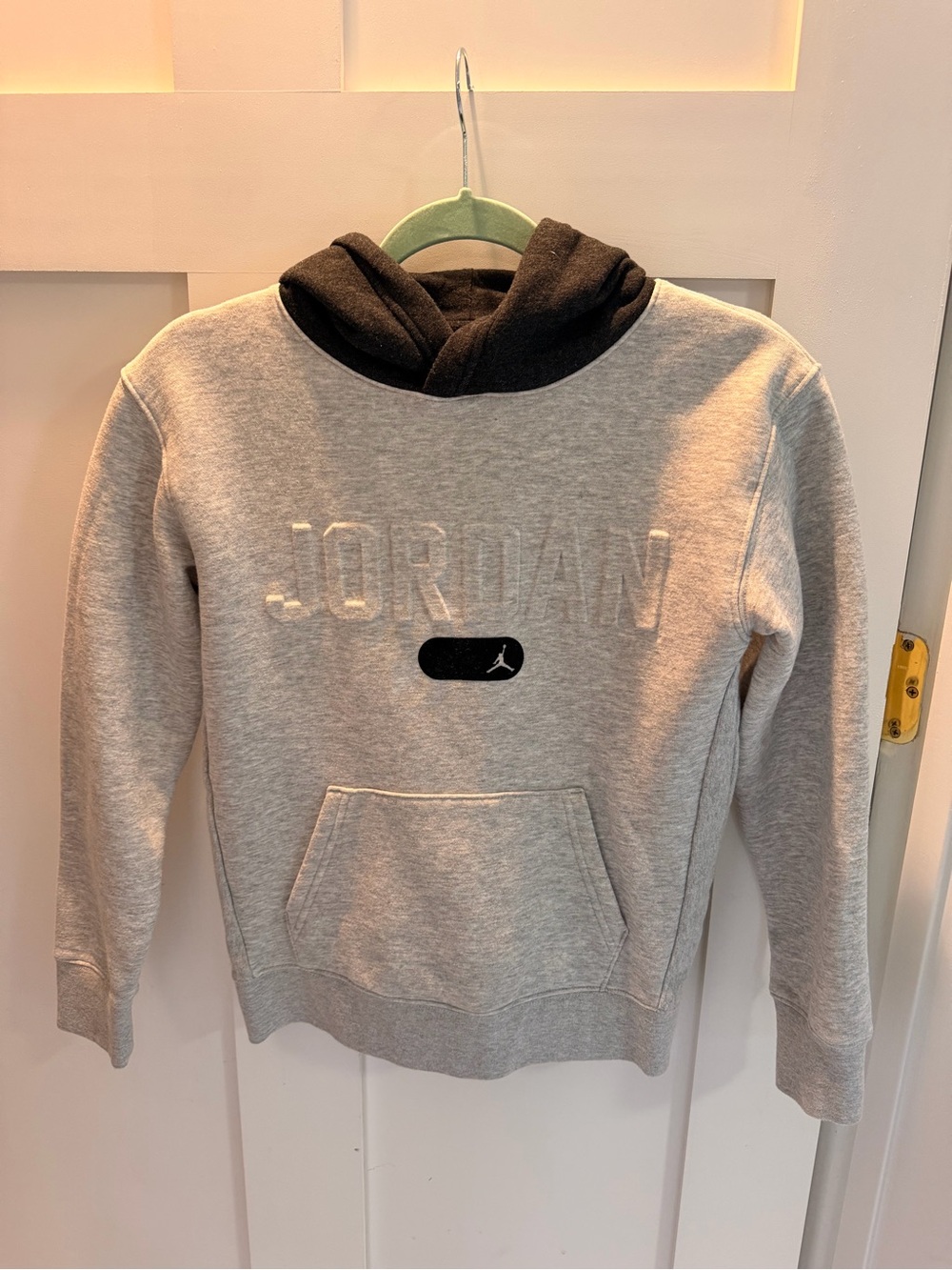 Jordan Youth Light Gray Pullover Hoodie with Black Hood